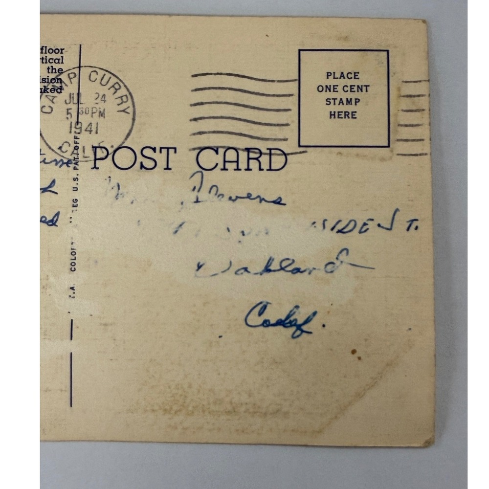 1941 Yosemite National Park El Capitan Linen Postcard Camp Curry Postmark 317 - Picture 6 of 14